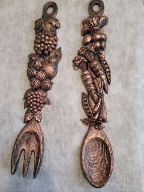 Vintage Syrocco 1976 Fruit & Vegetable Wall Decor Spoon Fork Set 18” Made In USA